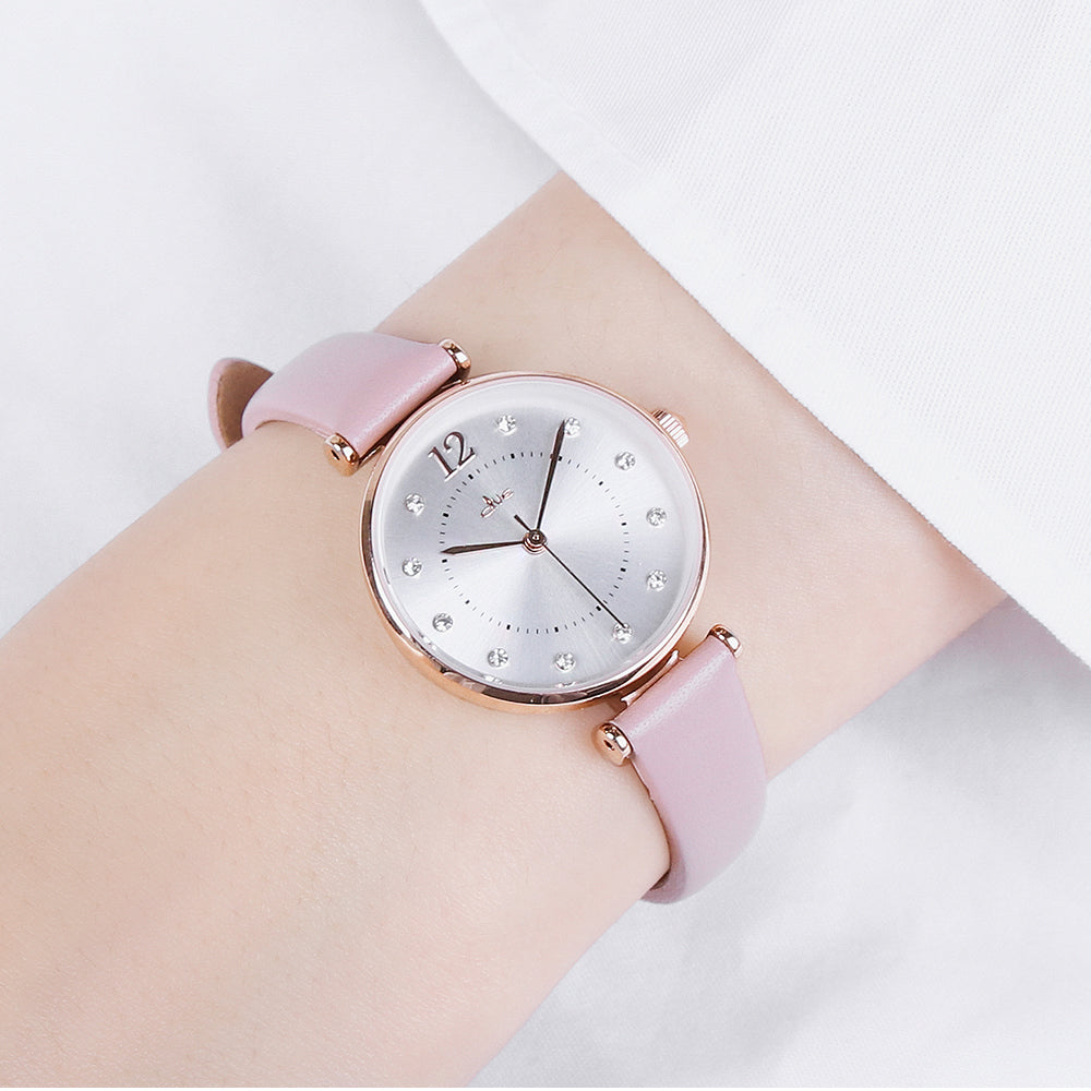 CLUE - Cubic Circle Pink Leather Watch