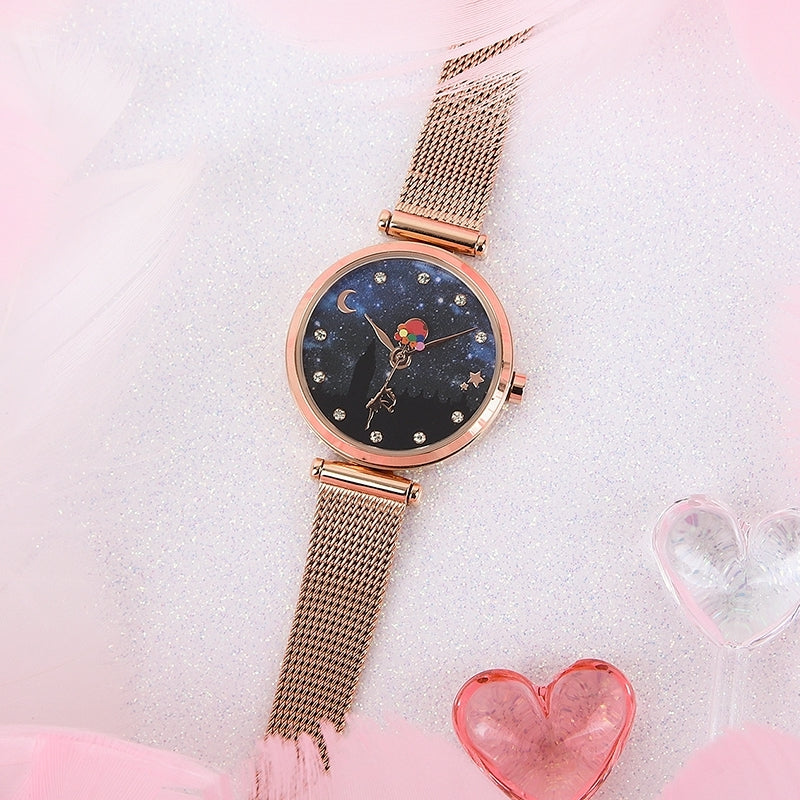 Saint Tail x Clue - Aurora Illusion Stick Rose Gold Mesh Watch