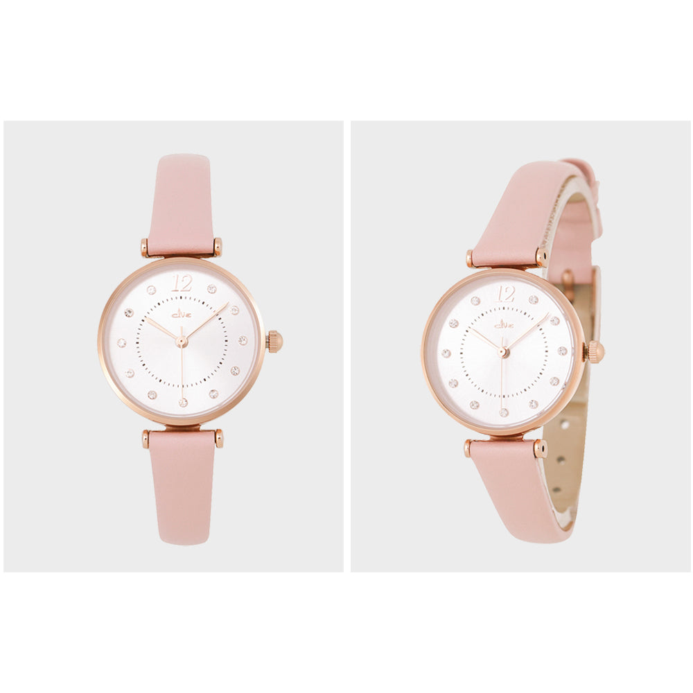 CLUE - Cubic Circle Pink Leather Watch