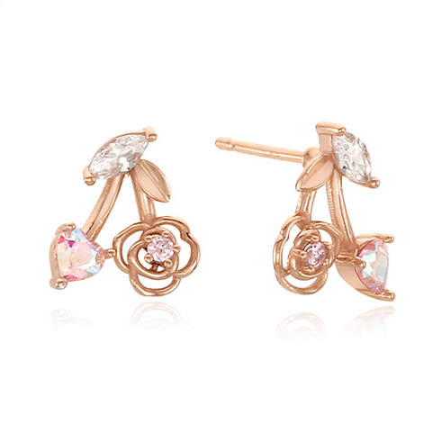 Clue X Esther Bunny - YoungLong Cherry Aurora Heart Silver Earrings