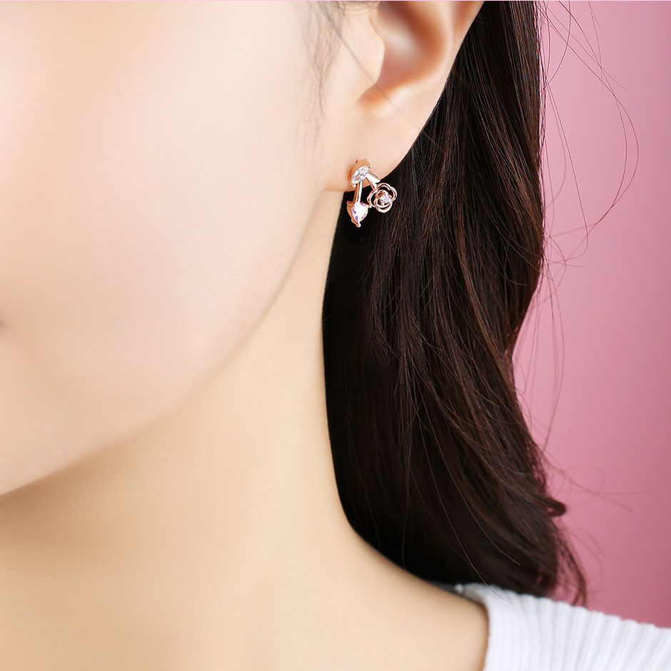 Clue X Esther Bunny - YoungLong Cherry Aurora Heart Silver Earrings