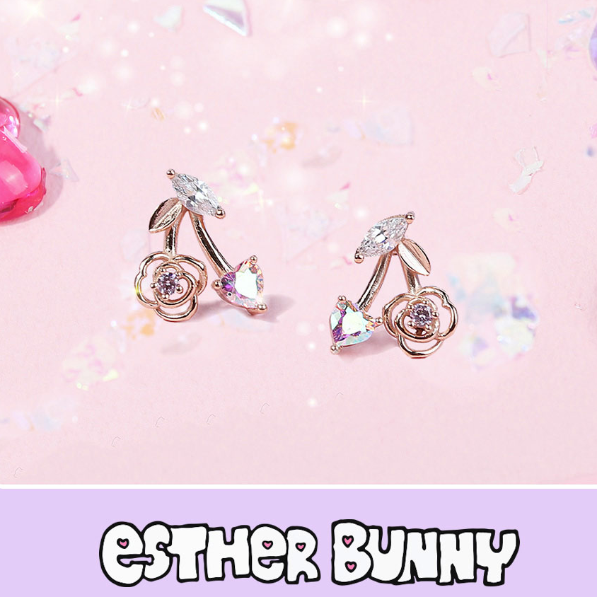 Clue X Esther Bunny - YoungLong Cherry Aurora Heart Silver Earrings