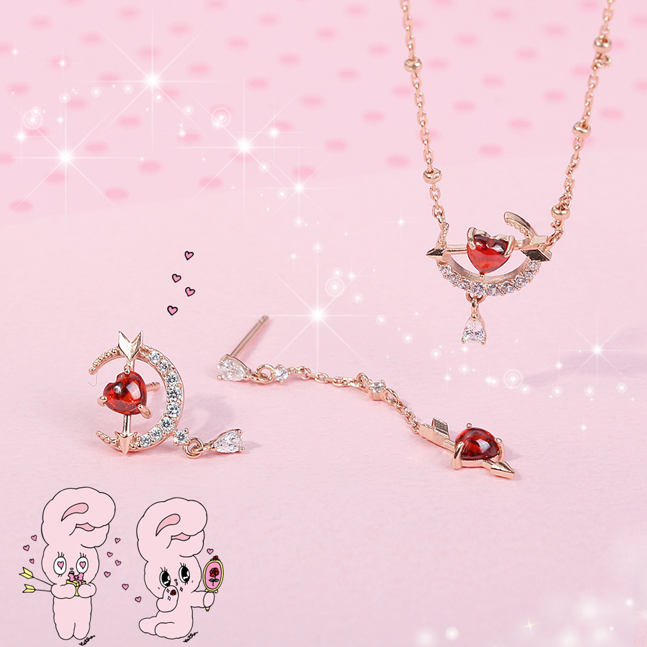 Clue X Esther Bunny - Cherish Esther Bunny Ruby Stone Silver Necklace