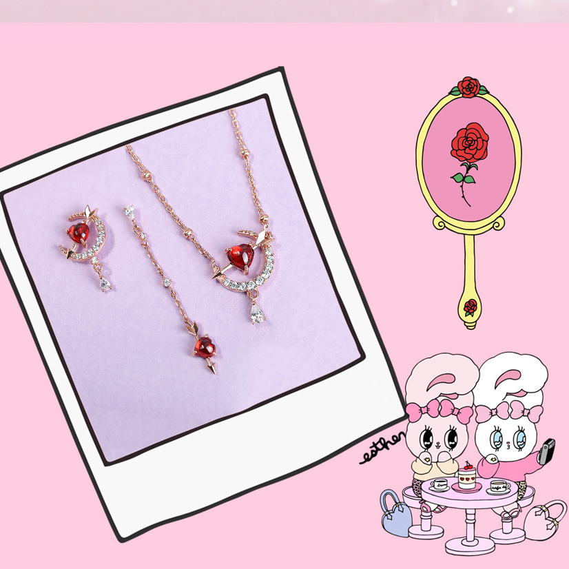 Clue X Esther Bunny - Cherish Esther Bunny Ruby Stone Silver Necklace