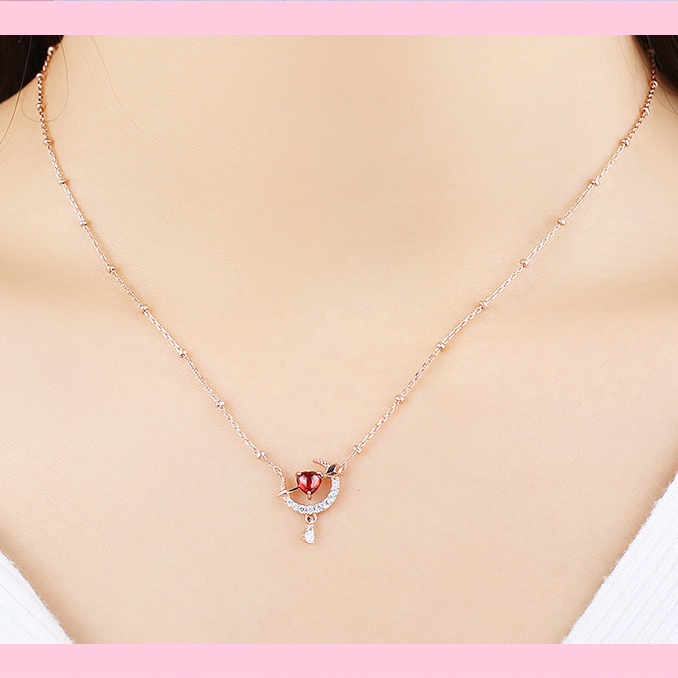 Clue X Esther Bunny - Cherish Esther Bunny Ruby Stone Silver Necklace