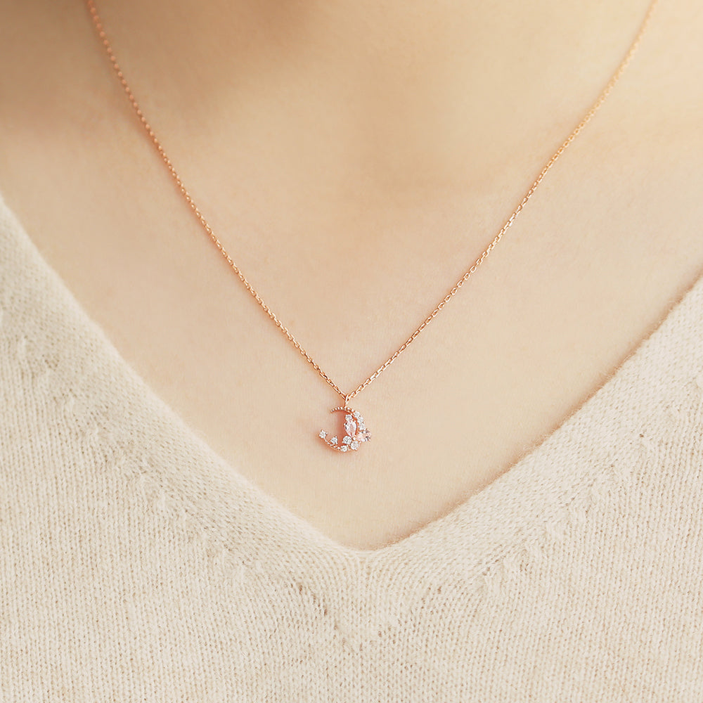 OST - Dawn Moon Pink Stone Rose Gold Necklace