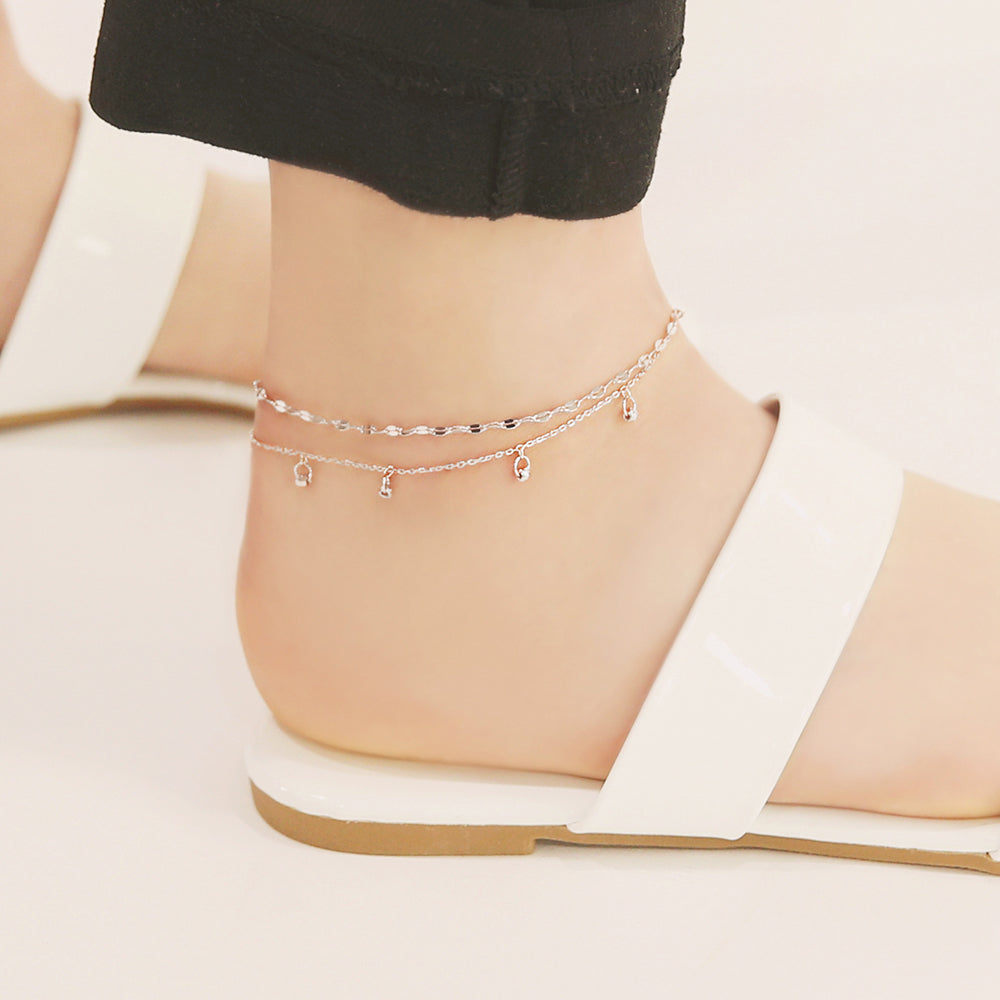 OST - Simple Silver Double Chain Anklet