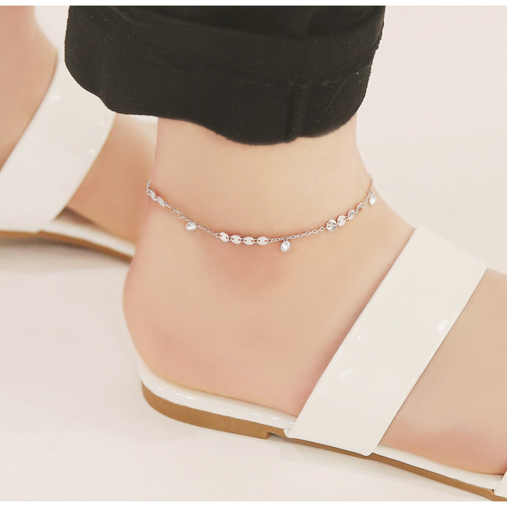 OST - Round Chain Layered Point Silver Anklet