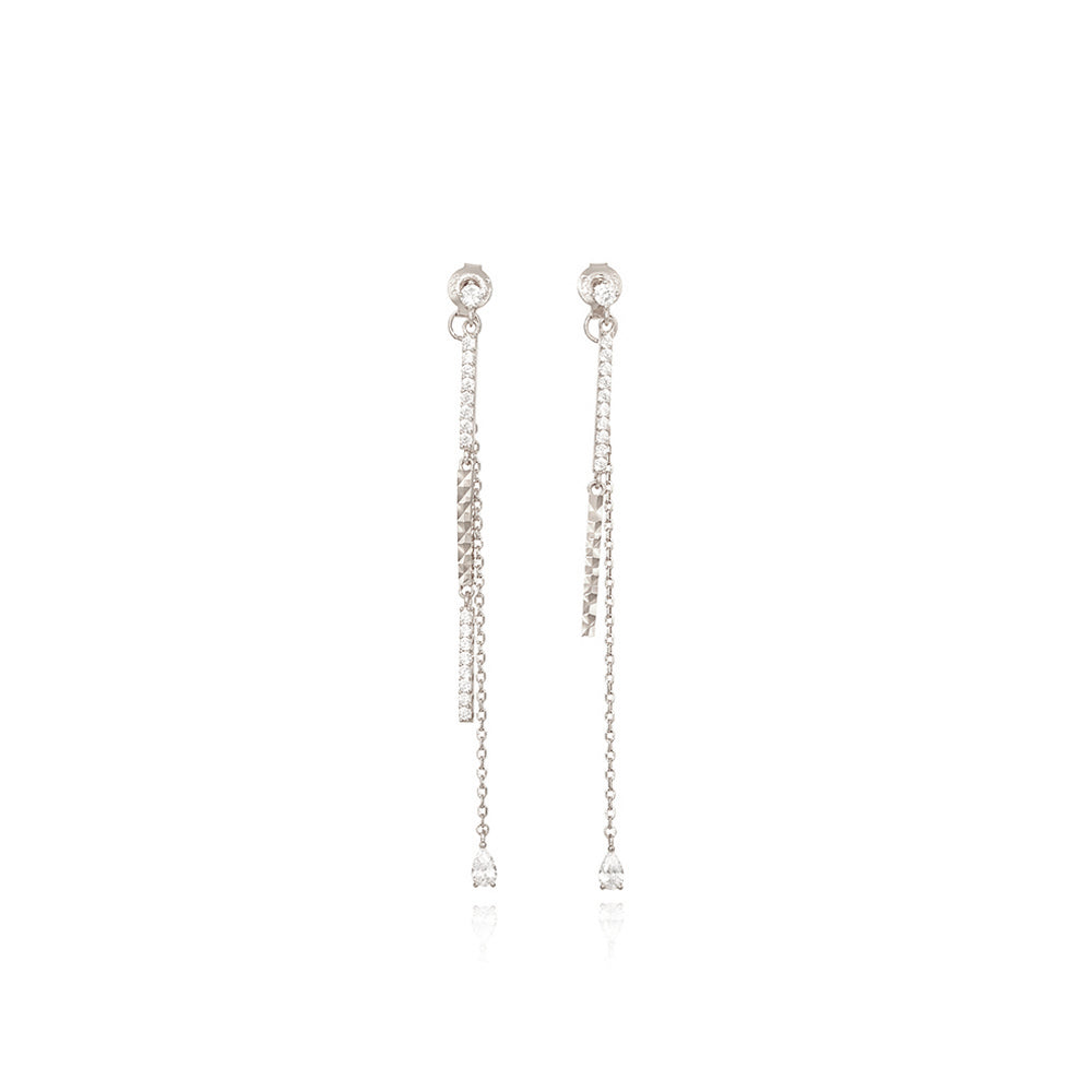 OST - Silver Glitter Chain Unbalanced Drop Earrings