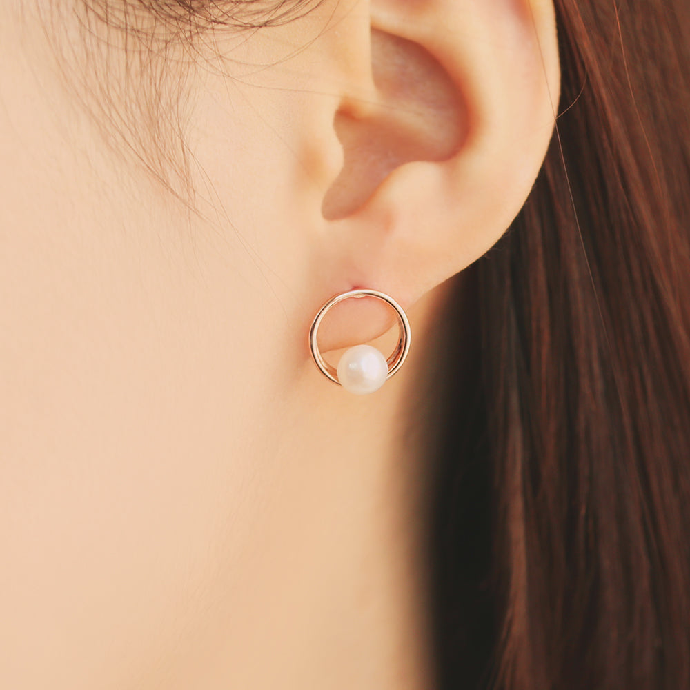 OST - Antique Round Pearl Rose Gold Earrings