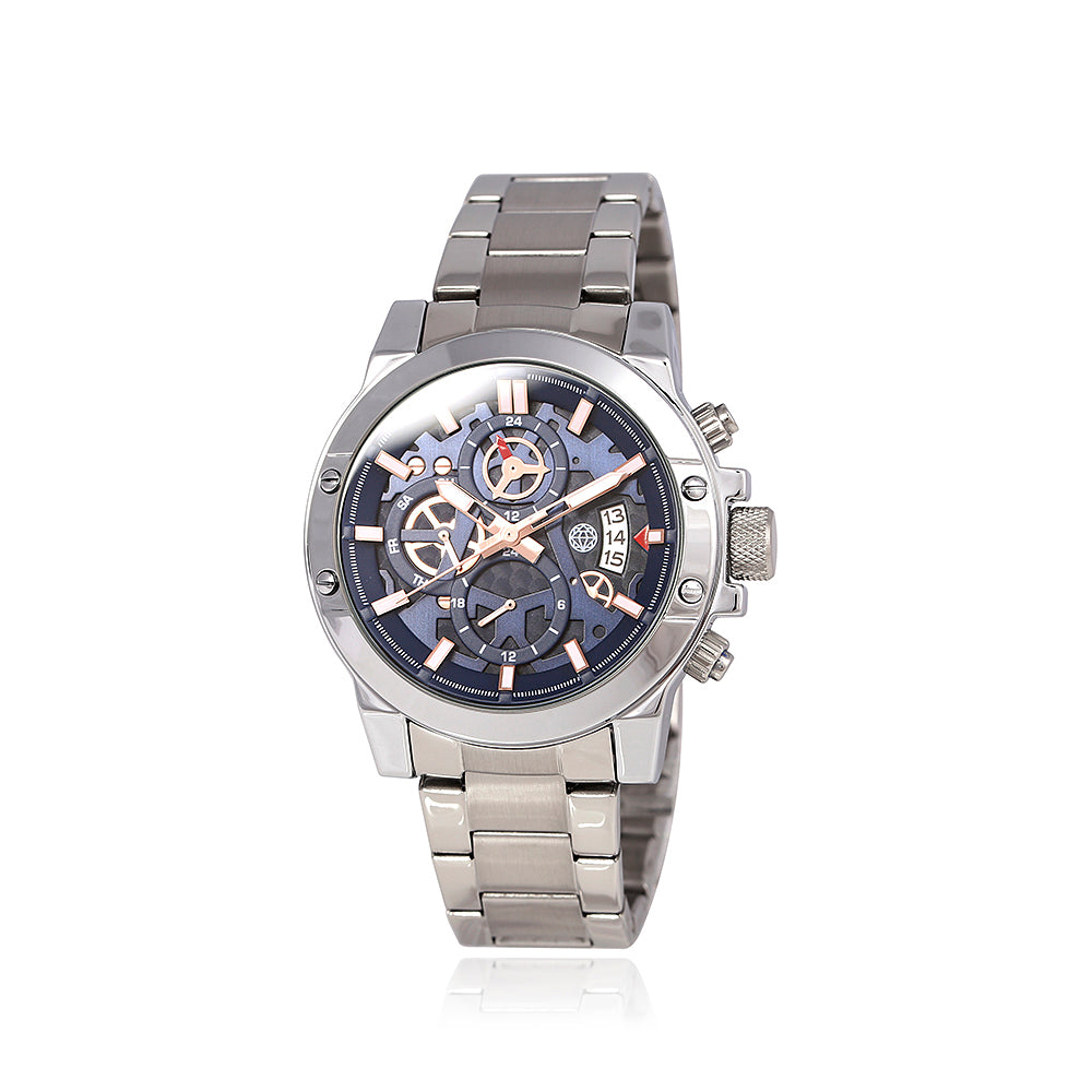 OST - Modern Navy Multifunction Men's Silver Metal Watch