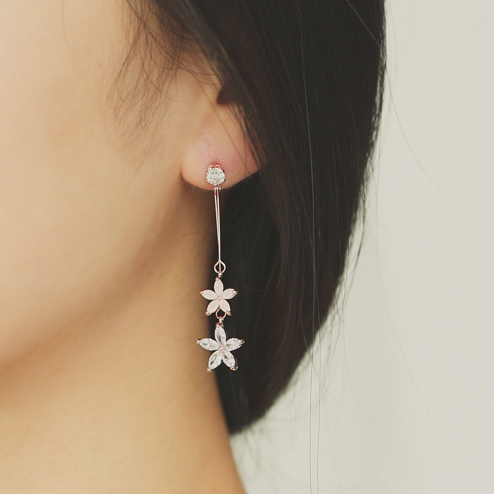 OST - Double Flower Rose Gold Earrings