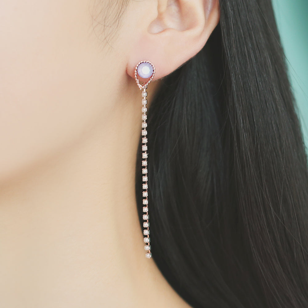 OST - Violet Long Cubic Rose Gold Earrings