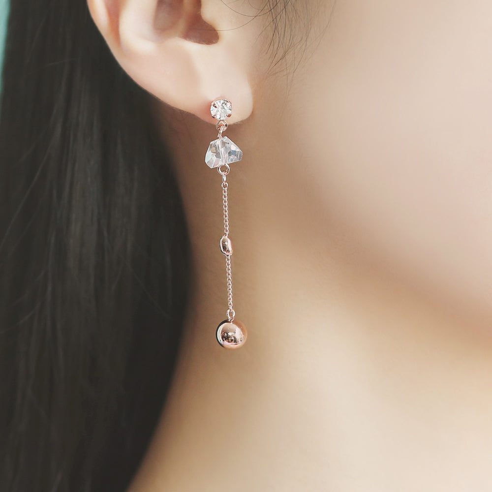 OST - Transparent Triangle Cubic Unbalance Rose Gold Earrings