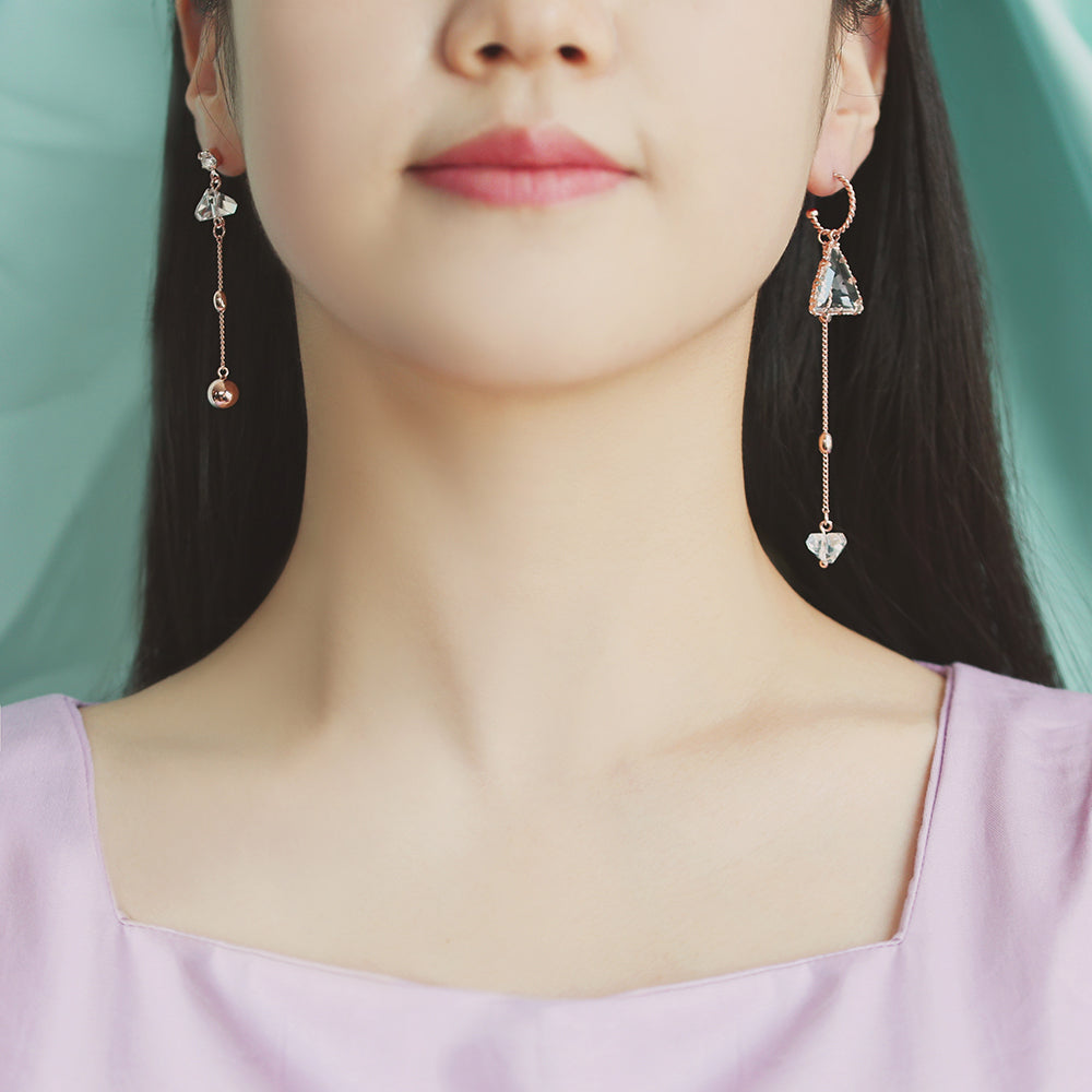 OST - Transparent Triangle Cubic Unbalance Rose Gold Earrings