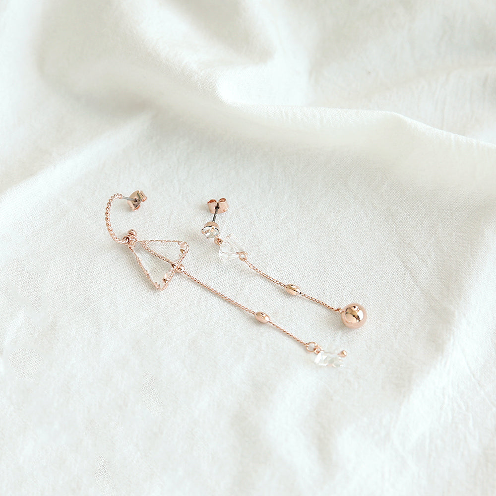 OST - Transparent Triangle Cubic Unbalance Rose Gold Earrings