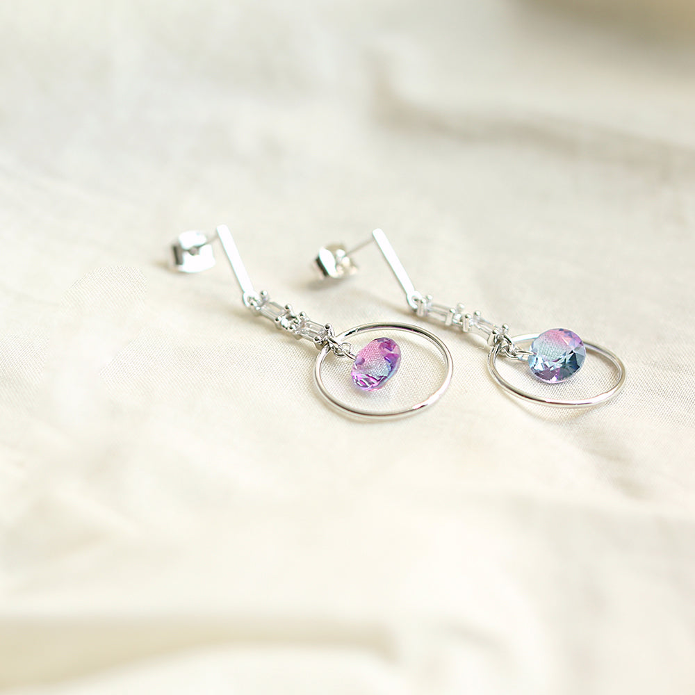 OST - Bright Violet Cubic Chain Silver Earrings