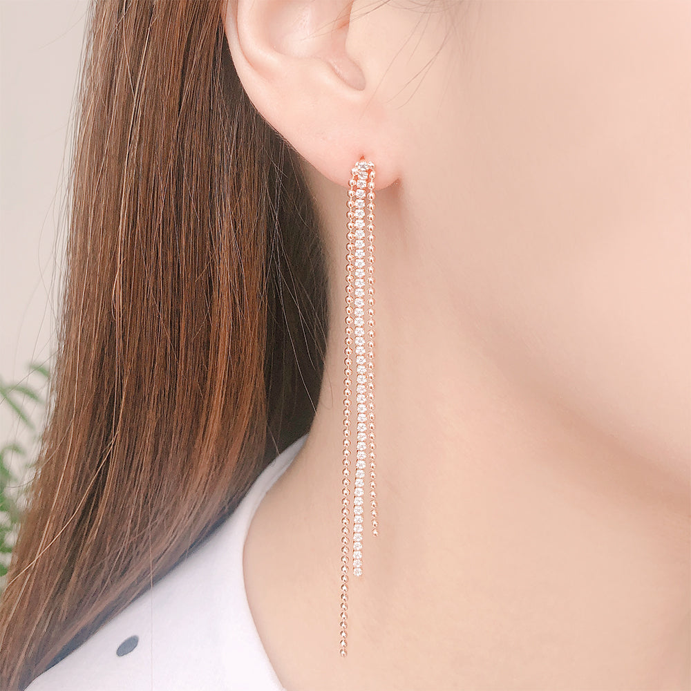 OST - Glam Rose Gold Double Chain Cubic Long Earrings