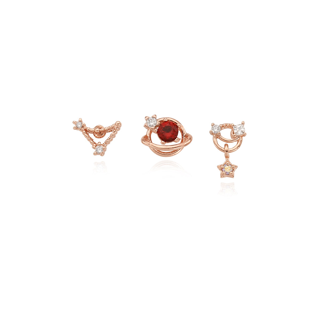 OST - January Garnet Rose Gold Ear Piercing Set