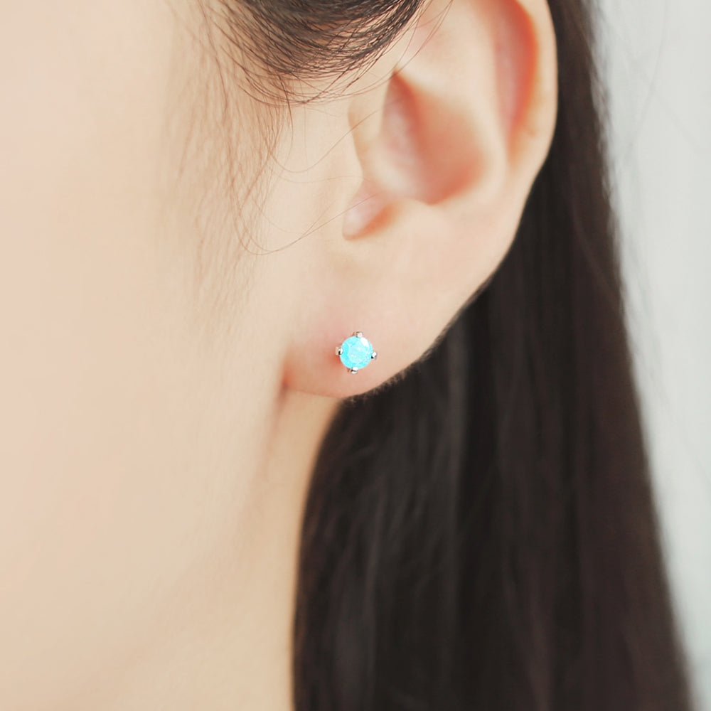 OST - Sky Blue Cubic Silver Ear Pierce