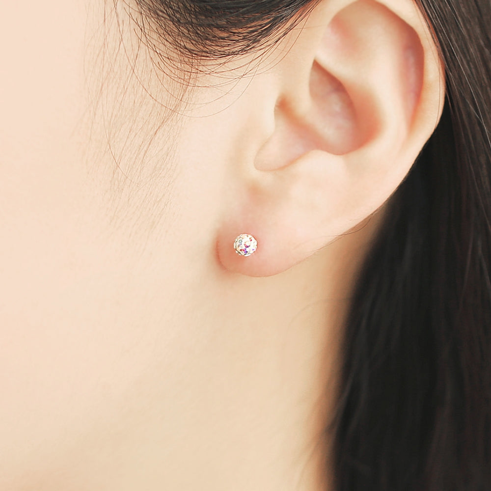 OST - White Round Opal Cubic Silver Ear Pierce