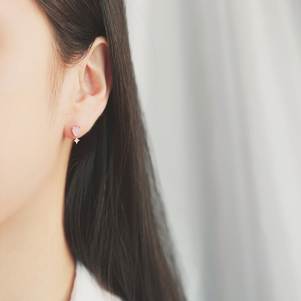 OST - Lovely Pink Heart Rose Gold Ear Pierce