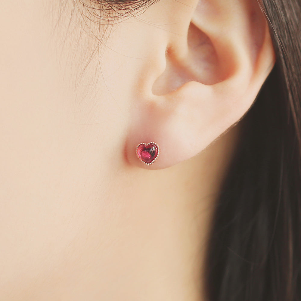 OST - Ruby Heart Cubic Rose Gold Ear Pierce