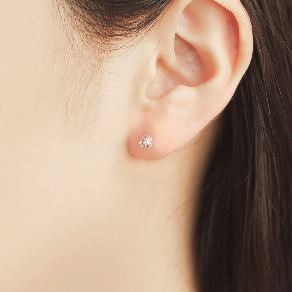 OST - Round Transparent Cubic Silver Ear Pierce