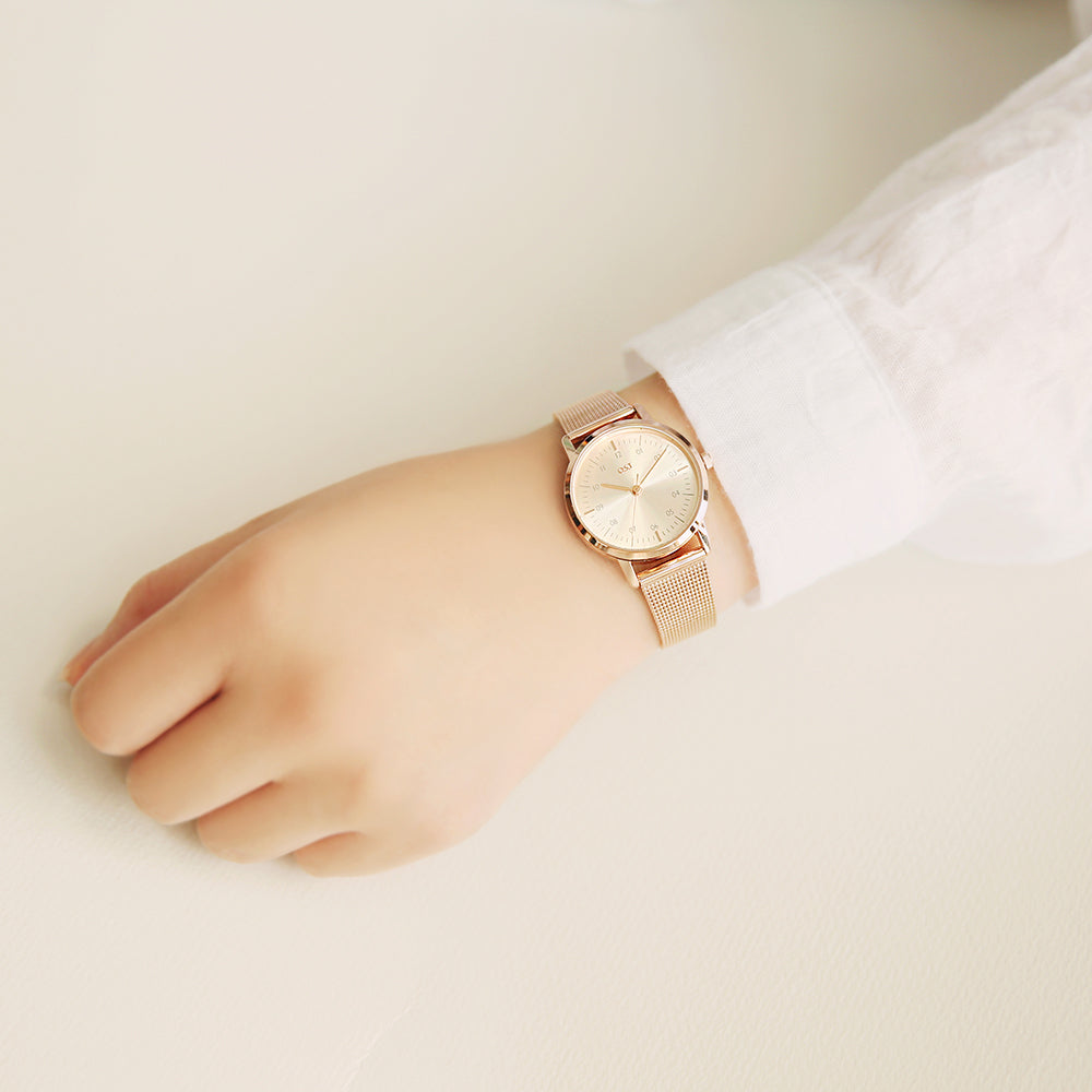 OST - Unisex Index Rose Gold Mesh Watch