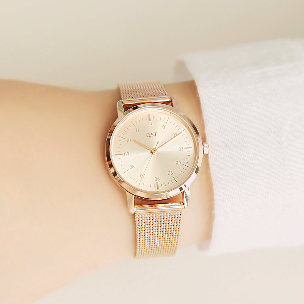 OST - Unisex Index Rose Gold Mesh Watch