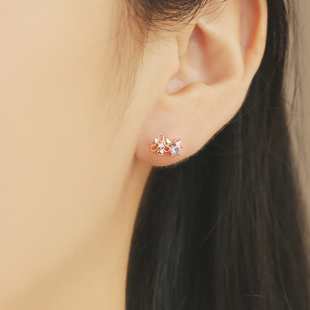 OST - Freesia Amethyst Rose Gold Ear Piercing Set