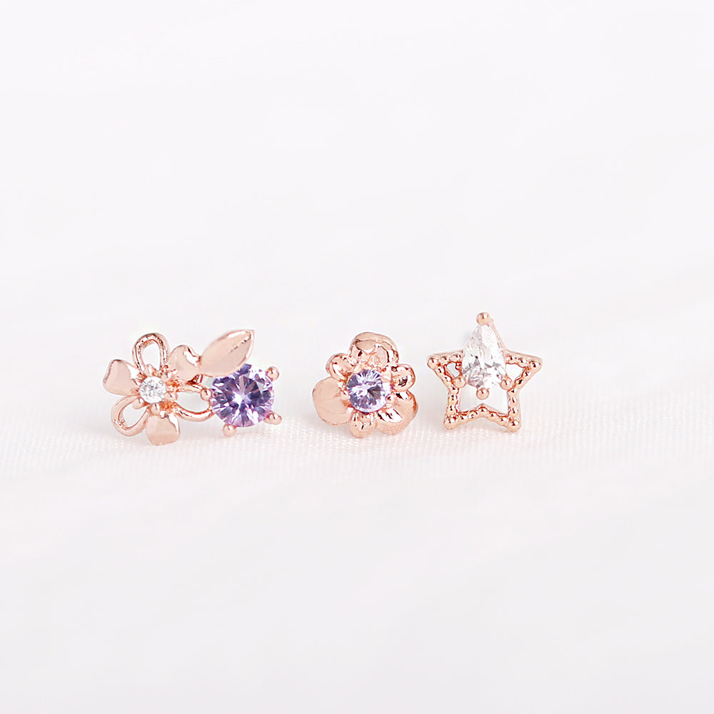 OST - Freesia Amethyst Rose Gold Ear Piercing Set