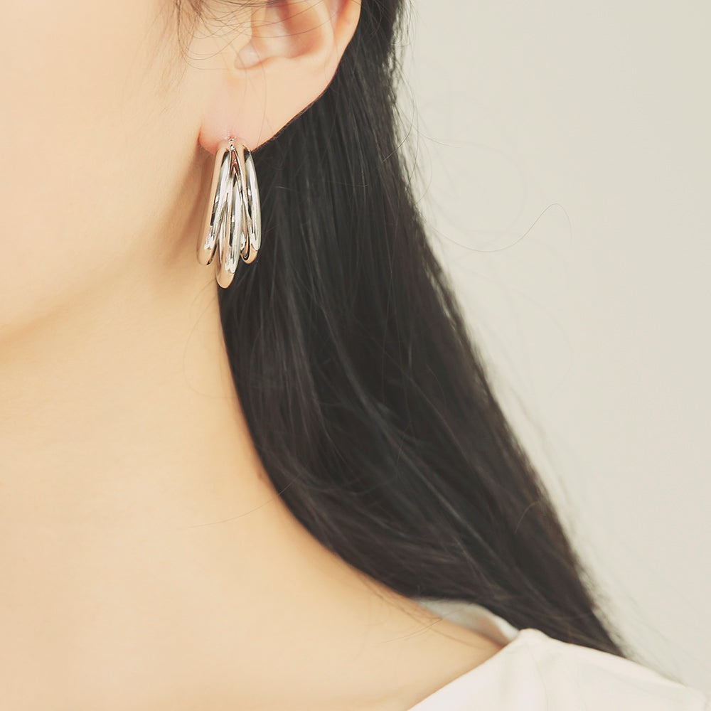 OST - Glam Bold Open Ring Silver Earrings