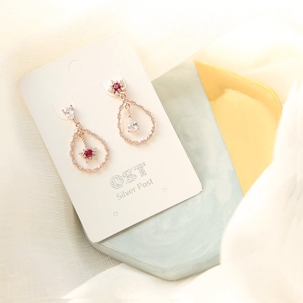 OST - Ruby Flower Rose Gold Fashion Earrings