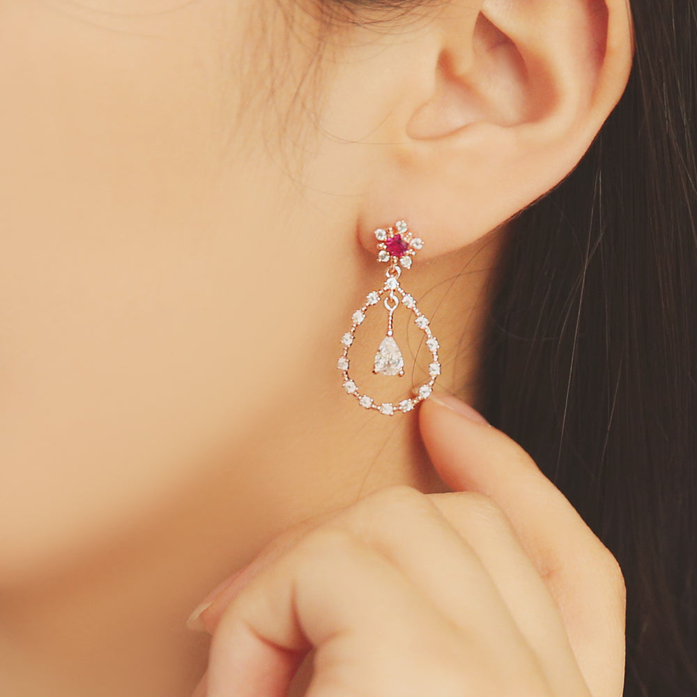 OST - Ruby Flower Rose Gold Fashion Earrings