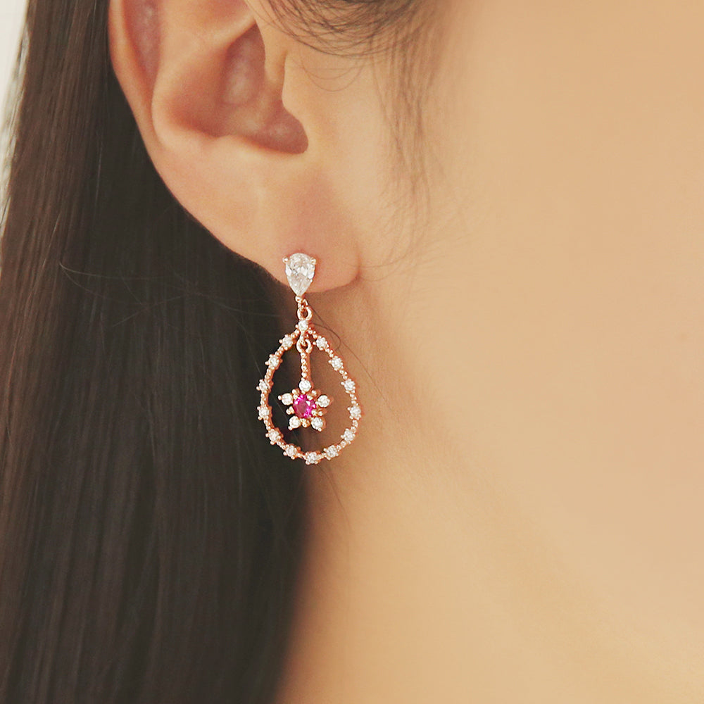 OST - Ruby Flower Rose Gold Fashion Earrings