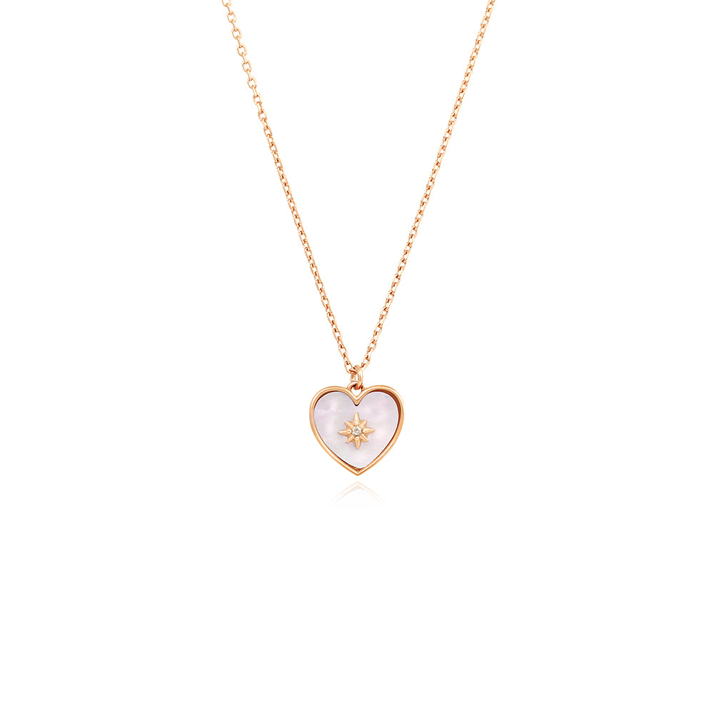 OST - Aurora Mother-of-Pearl Heart Silver Necklace