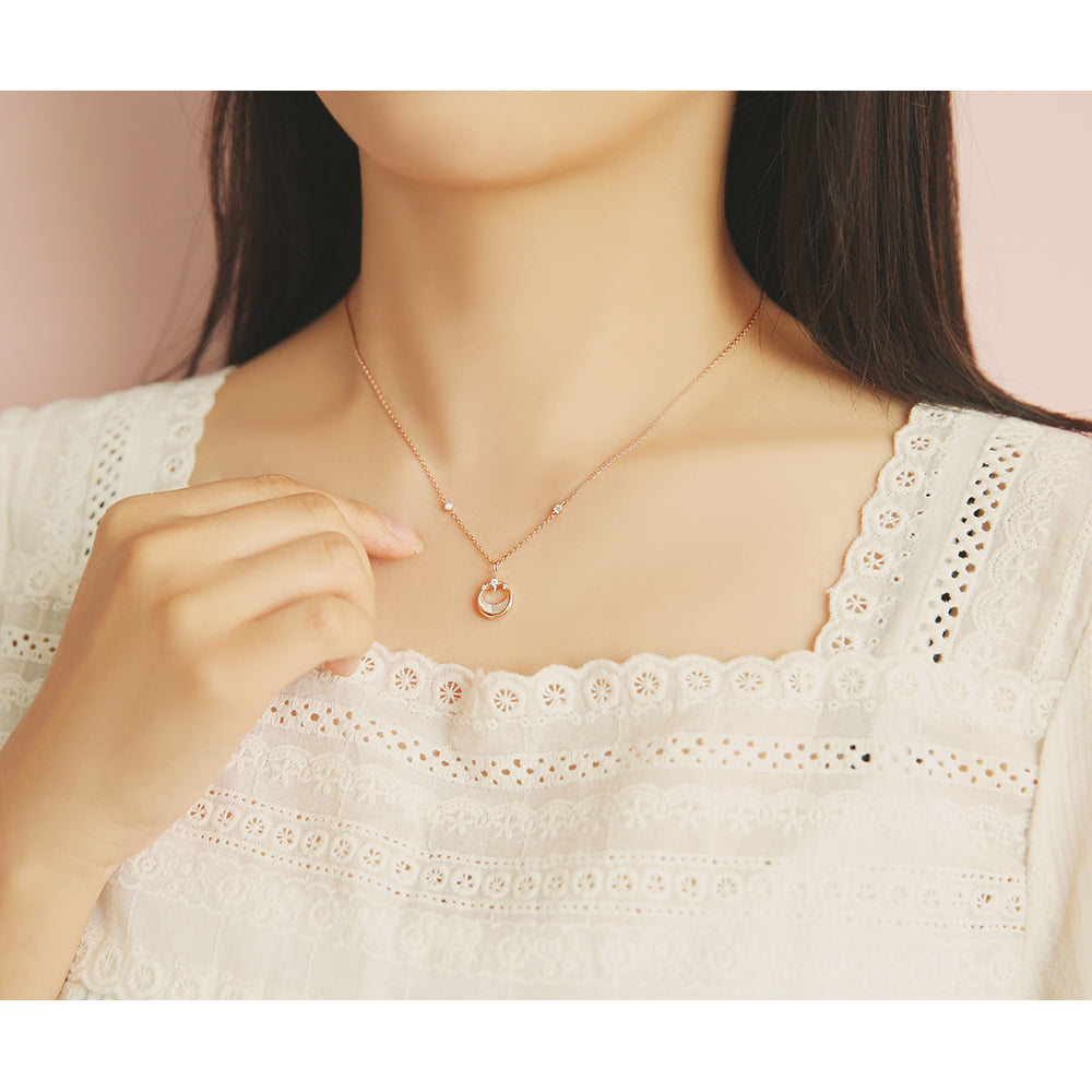 OST - Milky Crescent Moonlight Garden Silver Necklace