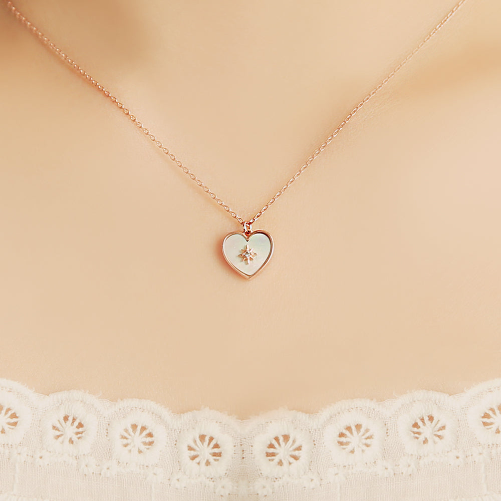 OST - Aurora Mother-of-Pearl Heart Silver Necklace