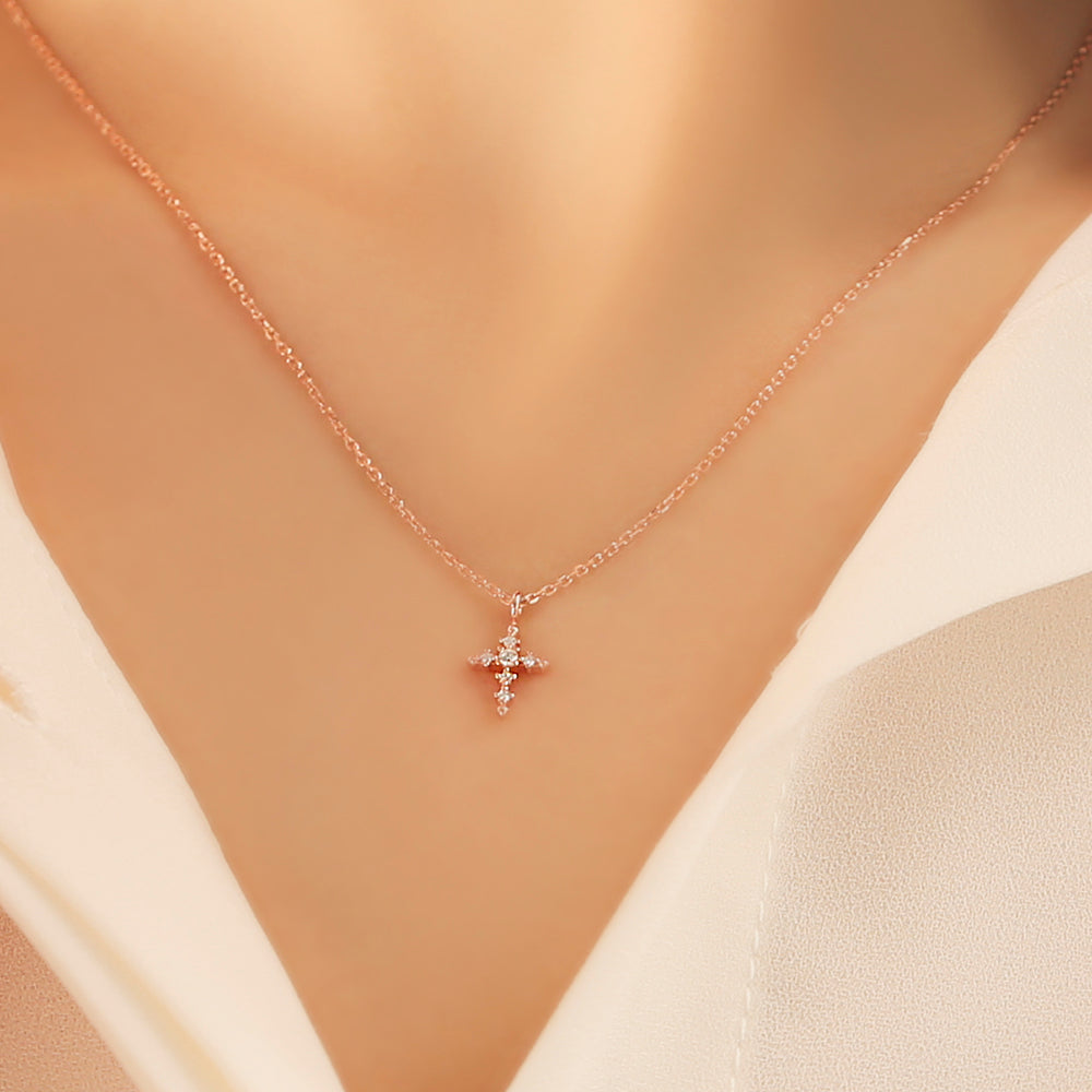 OST - Simple Cubic Cross Rose Gold Necklace