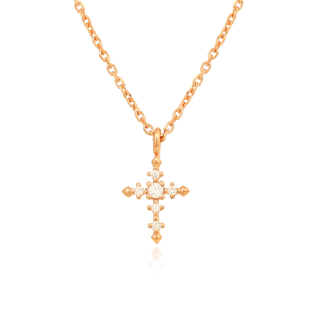 OST - Simple Cubic Cross Rose Gold Necklace