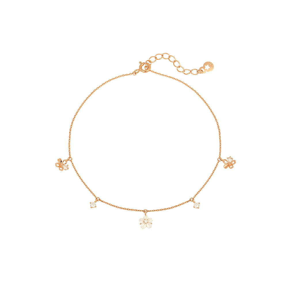 OST - White Mother-of-Pearl Flower Rose Gold Anklet