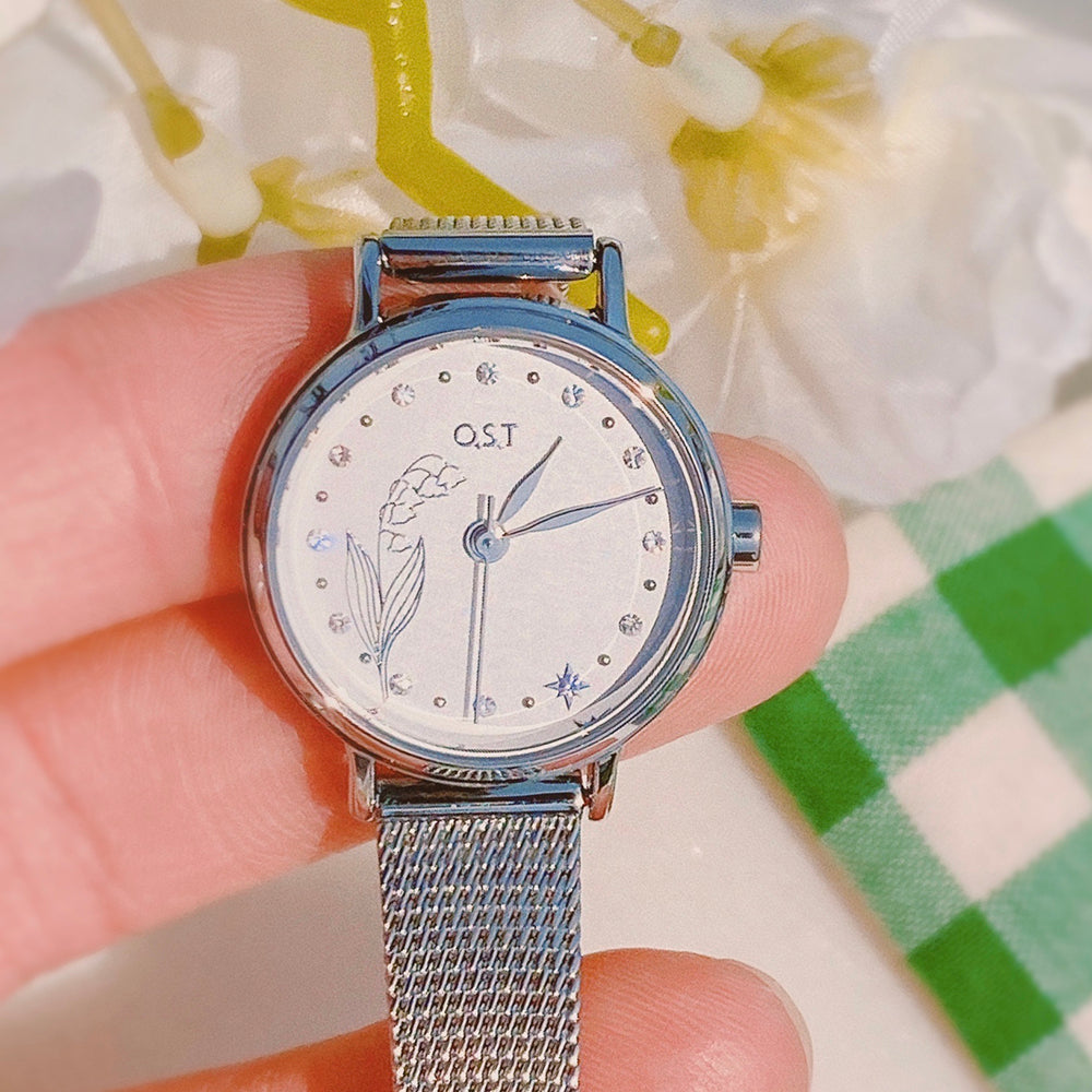 OST - Happy Lily of the Valley Silver Women's Mesh Watch