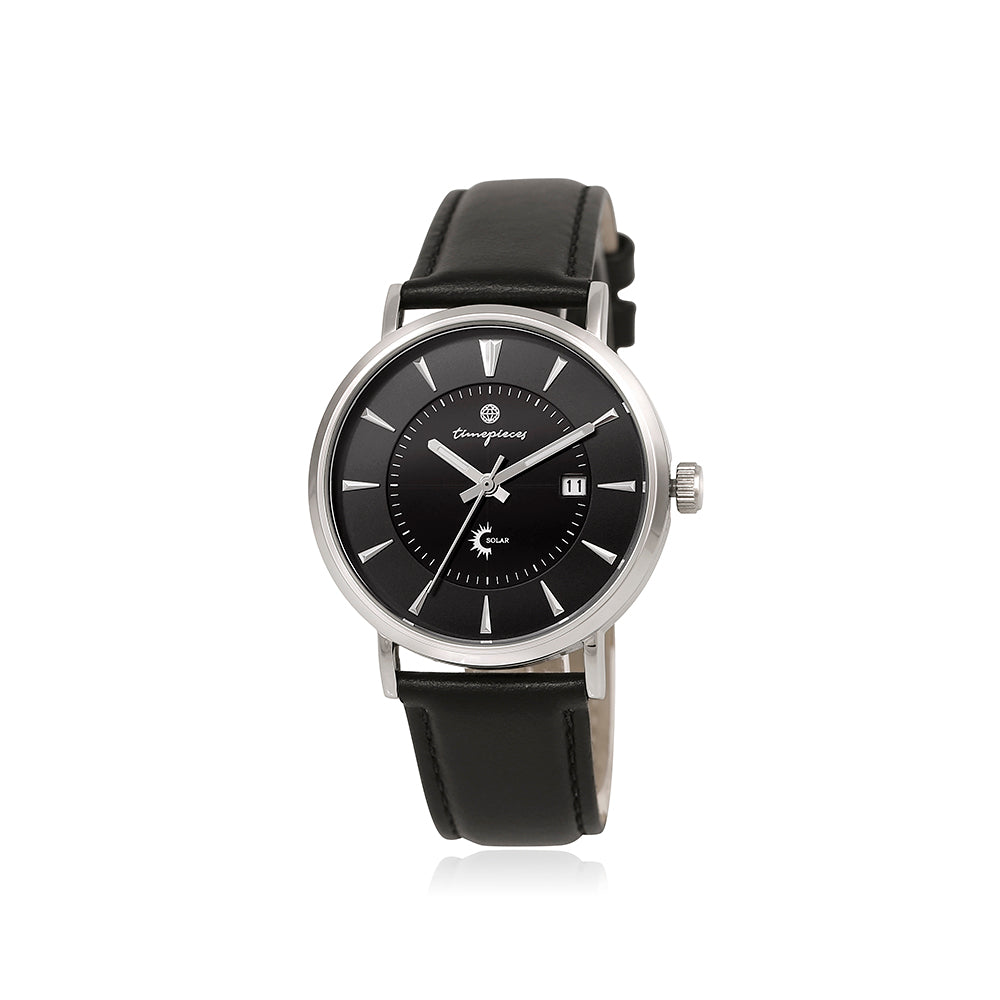 OST - Solar Charged Solar All Black Men's Leather Watch