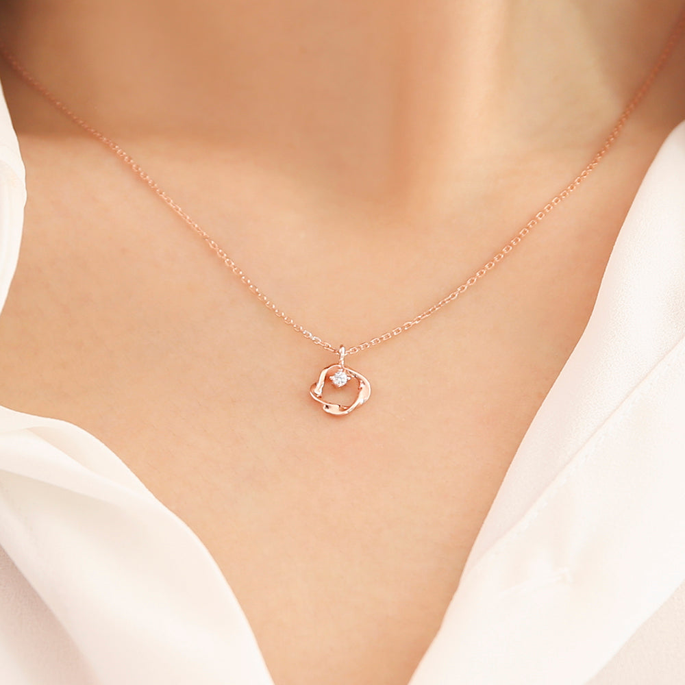 OST - Wave Line Cubic Rose Gold Necklace