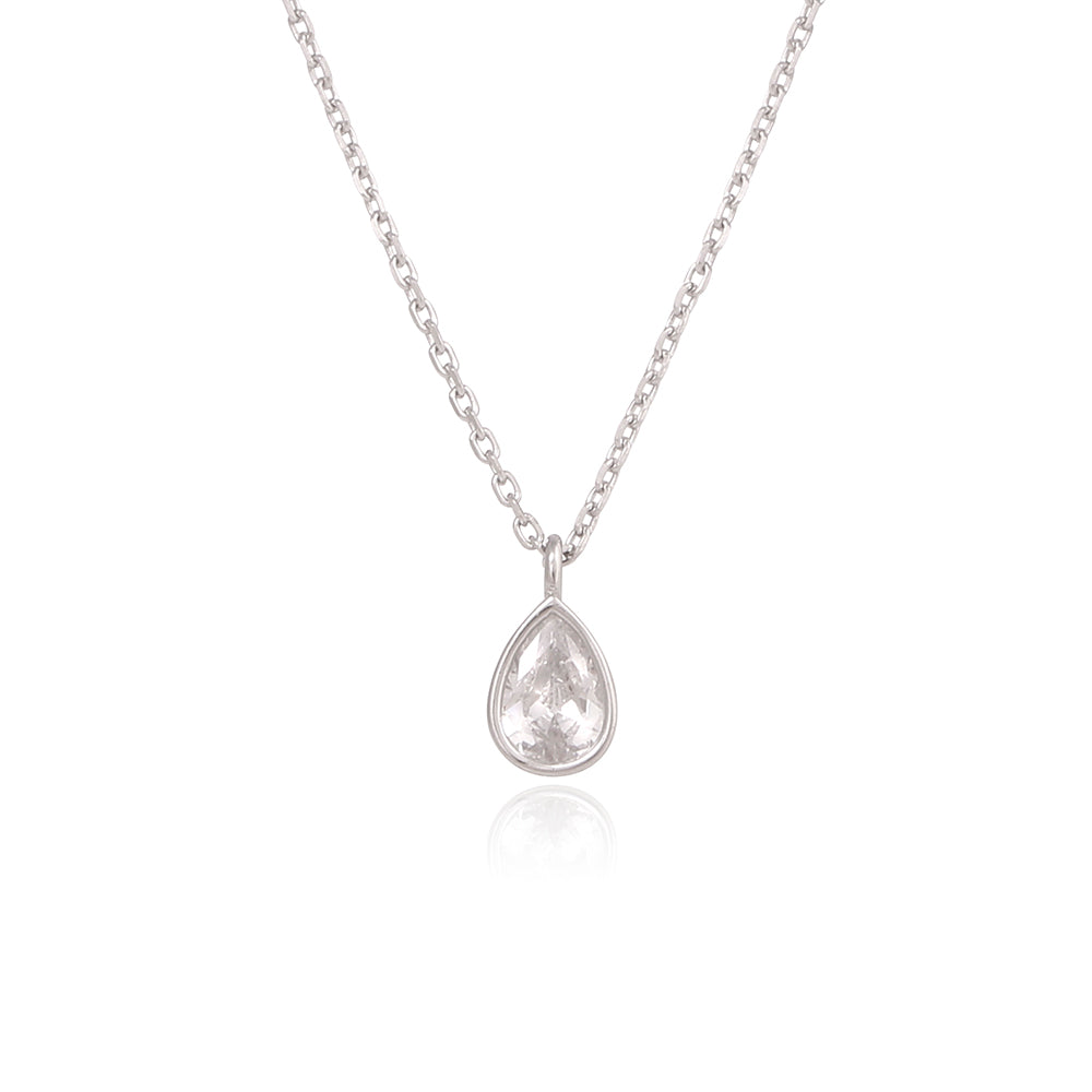 OST - Double Chain Water Drop Cubic Silver Necklace