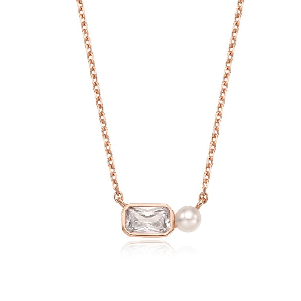 OST - Square Cubic and Pearl Silver Necklace