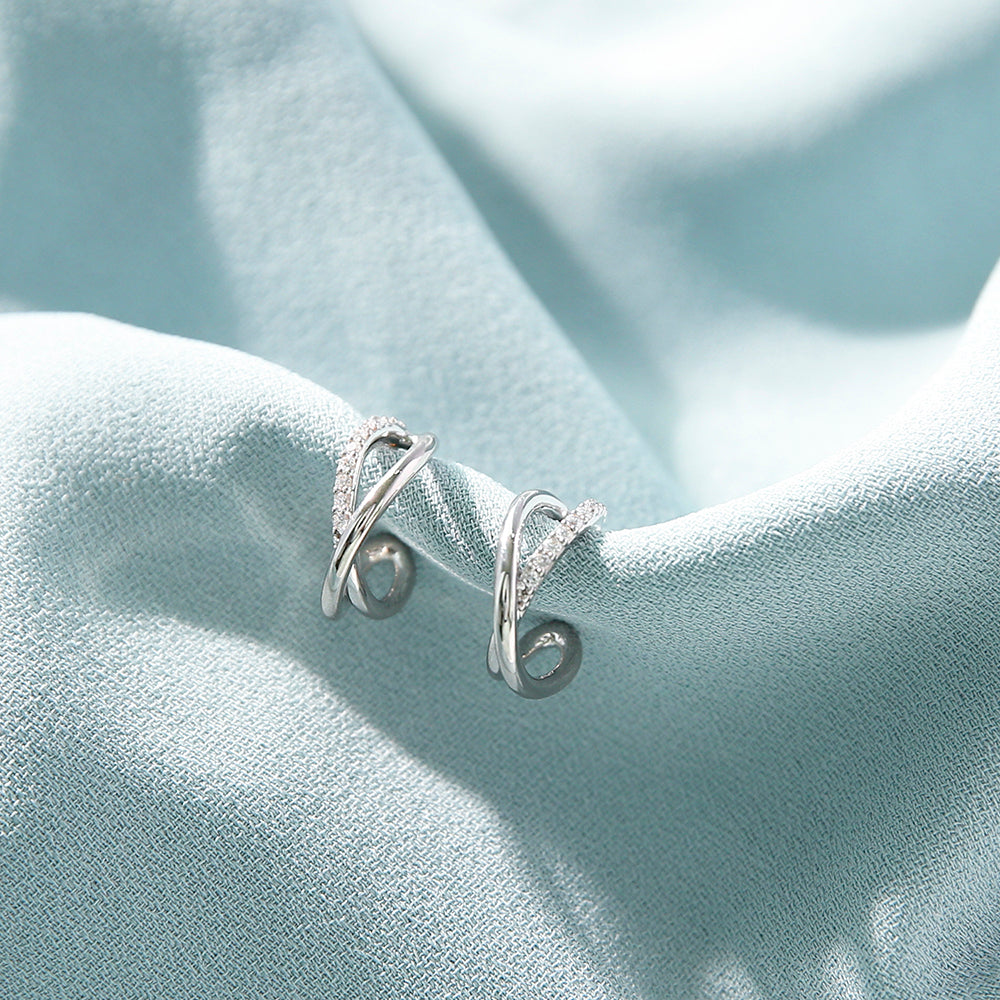 OST - Double Curved Half Ring Silver Earrings