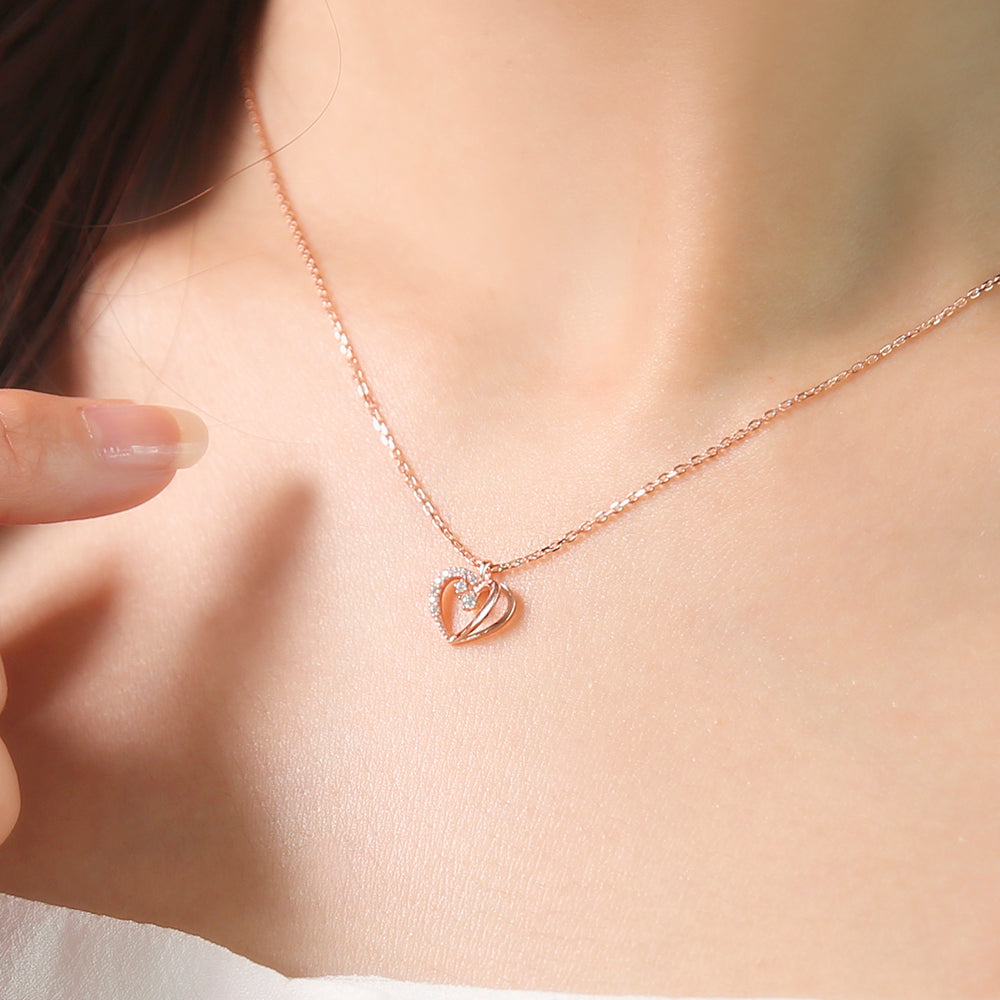 OST - Love Heart Cubic Rose Gold Necklace