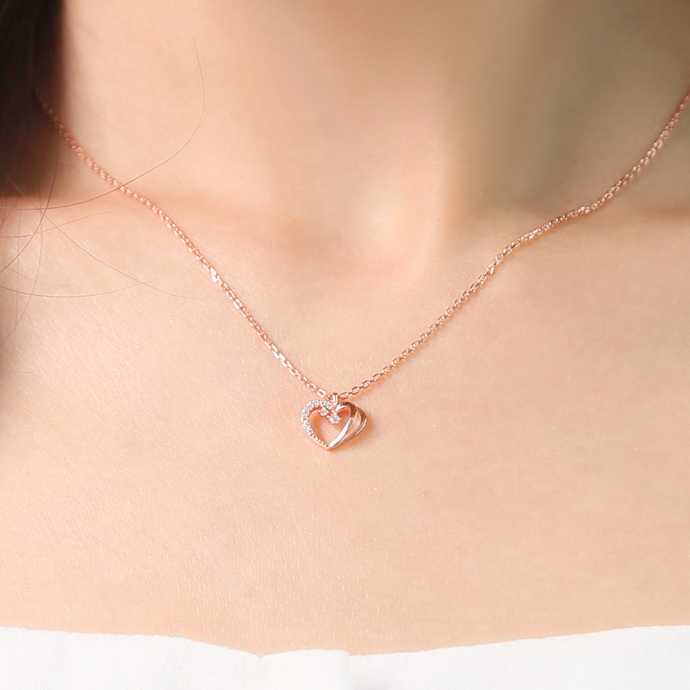 OST - Love Heart Cubic Rose Gold Necklace